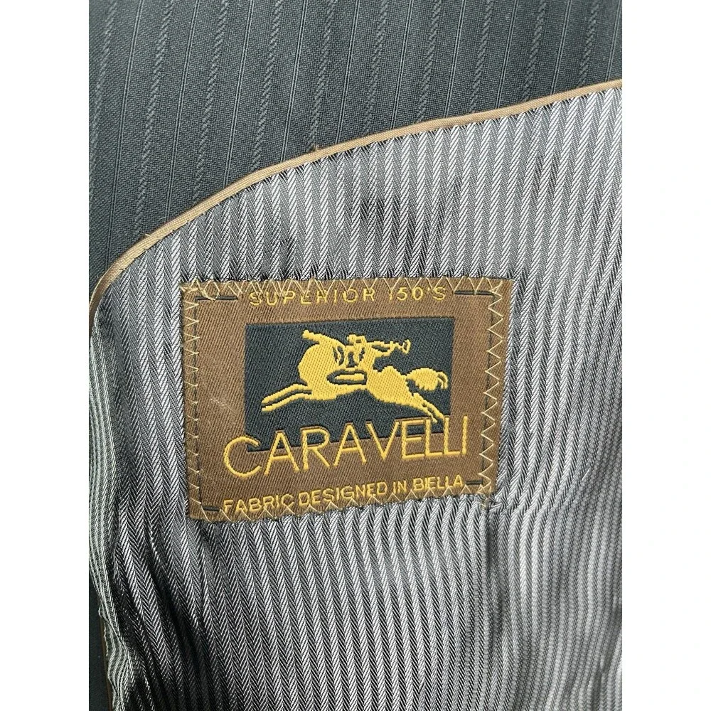 Caravelli Striped Super 150s Gray Mens 2pc Suit Jacket Pants 42R 36x30